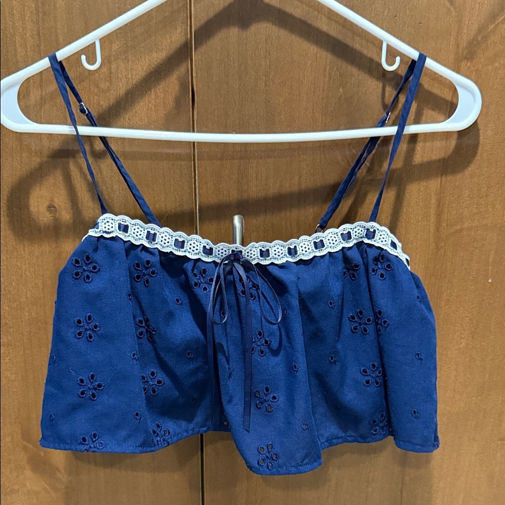 Victoria's Secret Navy Blue Eyelet Lace Crop Top